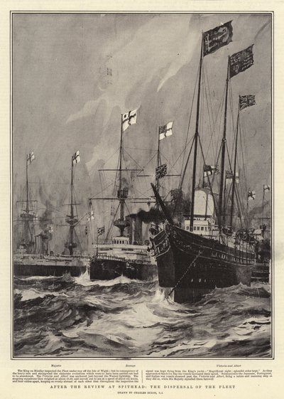 Po przeglądzie w Spithead, rozproszenie floty autorstwa Charles Edward Dixon